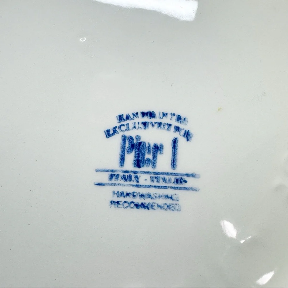 Pier 1 Italian Hand Painted Blue Floral Serving Bowl Set